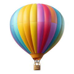 Fototapeta premium Vibrant colorful hot air balloon with basket isolated on transparent background