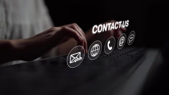 UI concept for contact us section showing icons for email, web, phone, and message. Contact and support icons help streamline business communication and improve customer contact experience. Muxer