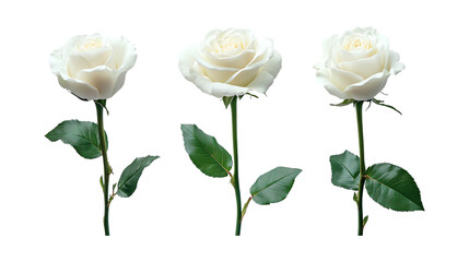 Pack Collection Three Elegant White Roses Perfect for Design Projects set against transparent background