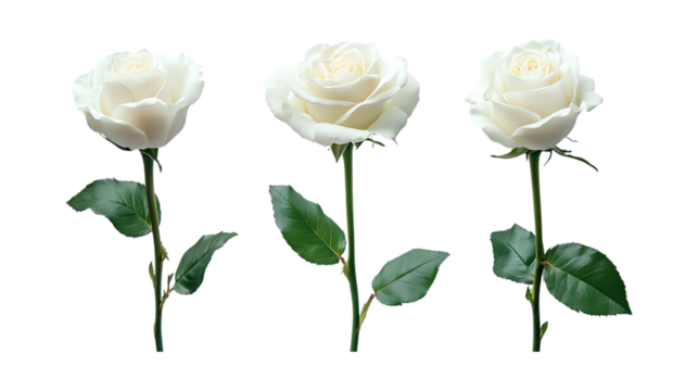 Pack Collection Three Elegant White Roses Perfect for Design Projects set against transparent background