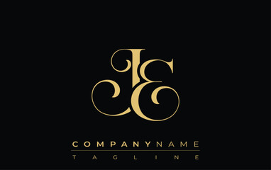 JE Abstract Creative Jewelry Logo. A stylish logo featuring golden monogram initials in an elegant and modern typography, perfect for branding