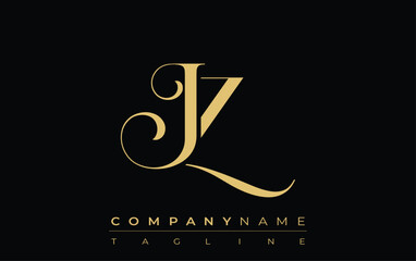 JZ Abstract Creative Jewelry Logo. A stylish logo featuring golden monogram initials in an elegant and modern typography, perfect for branding