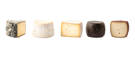 Pack Collection Artisan Cheese Selection Five Exquisite Varieties for Tasting set against transparent background