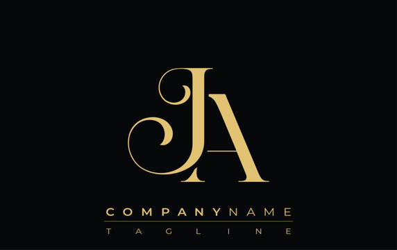 JA Abstract Creative Jewelry Logo. A stylish logo featuring golden monogram initials in an elegant and modern typography, perfect for branding