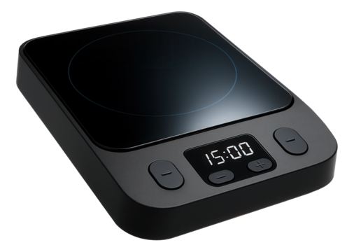 Compact induction hot plate with digital timer, useful for precise cooking in contemporary studio apartments.