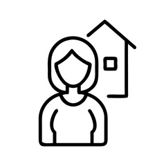 Trans woman standing at home with house outline in background  
