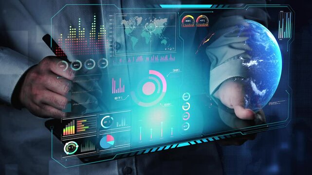 High-tech global network connection interface showing worldwide digital communication, data exchange, and internet connectivity. Global connection, data interaction, and worldwide communication. Thunk - Powered by Adobe