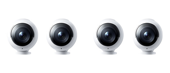 Pack Collection Four Smart Home Security Cameras Advanced Surveillance System set against transparent background