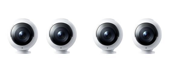 Pack Collection Four Smart Home Security Cameras Advanced Surveillance System set against transparent background