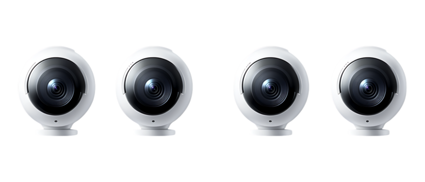 Pack Collection Four Smart Home Security Cameras Advanced Surveillance System set against transparent background