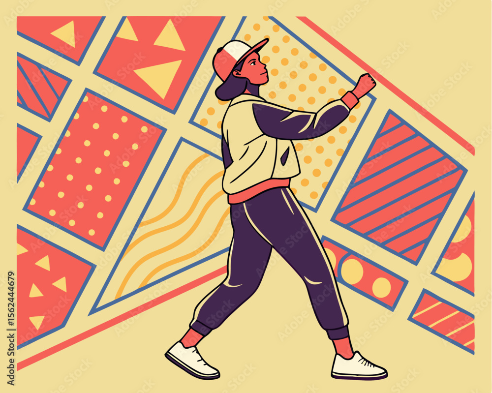 Aufkleber a geometric abstract square template is showcased through the abstract colorful memphis square backg