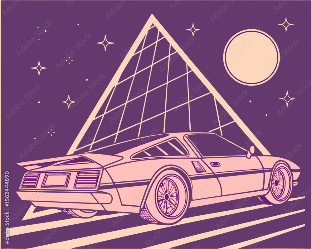 Poster a futuristic, abstract digital background emerges, blending synthwave and wireframe net illustration