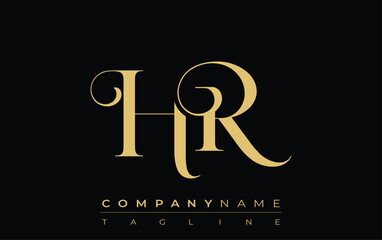 HR Abstract Creative Jewelry Logo. A stylish logo featuring golden monogram initials in an elegant and modern typography, perfect for branding