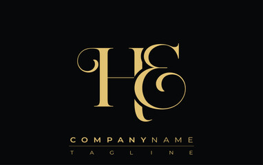 HE Abstract Creative Jewelry Logo. A stylish logo featuring golden monogram initials in an elegant and modern typography, perfect for branding