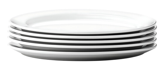 Pack Collection Stack of White Oval Plates Clean and Simple Dishware set against transparent background