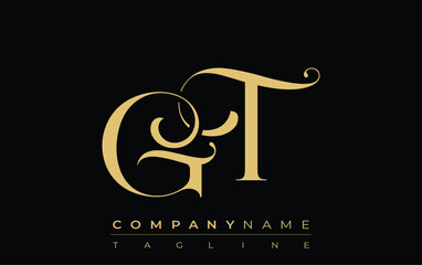 GT Abstract Creative Jewelry Logo. A stylish logo featuring golden monogram initials in an elegant and modern typography, perfect for branding