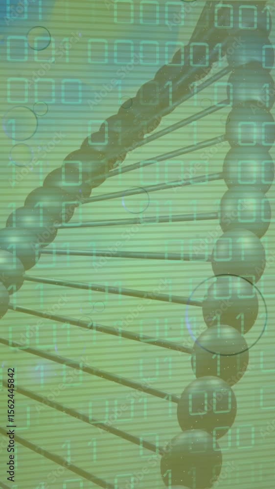 Poster animation of data processing over dna strand on green background