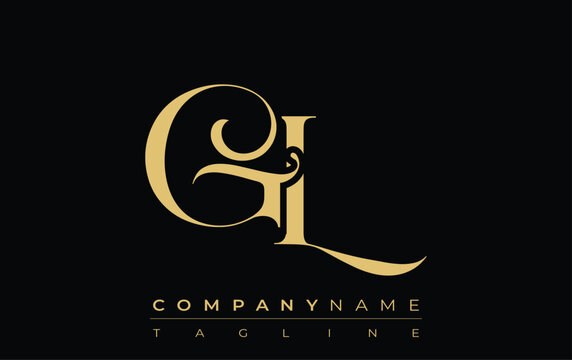 GL Abstract Creative Jewelry Logo. A stylish logo featuring golden monogram initials in an elegant and modern typography, perfect for branding