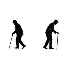 Naklejka premium Elderly Man Silhouette Vector – Old Age Walking Pose