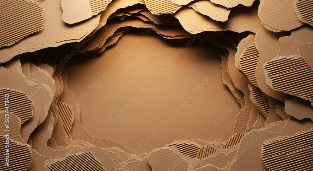 Poster abstract layered paper design with torn edges, creating a textured cave-like formation.