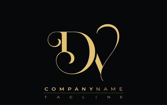 DV Abstract Creative Jewelry Logo. A stylish logo featuring golden monogram initials in an elegant and modern typography, perfect for branding
