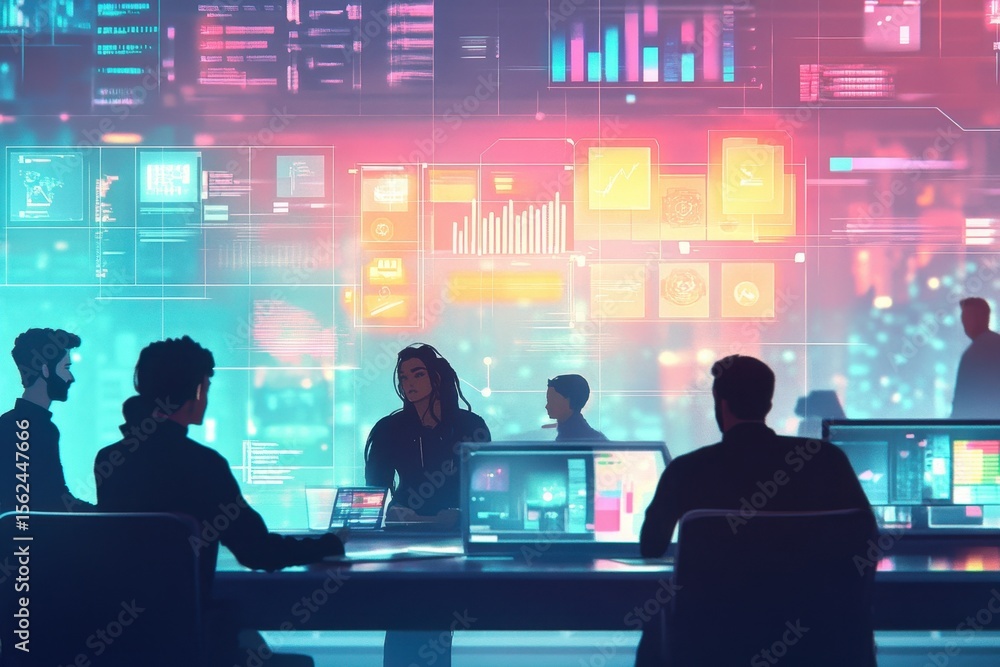 Poster colleagues engaging in data processing and analysis in a modern office environment, data processing 
