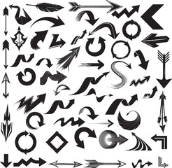 Set of Hand Drawn Vector Collection of Abstract Black and White Arrows Including Doodle Icons Simple Silhouettes and Graphic Elements for Web Design and Illustration Projects