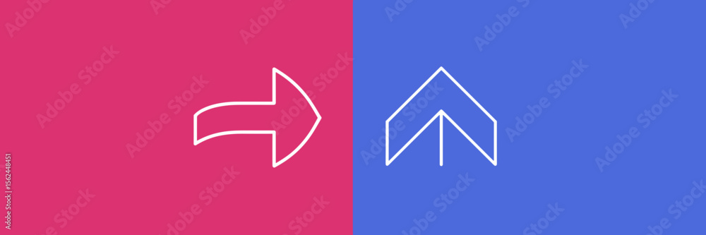 Poster bright red and blue background arrow icons for navigation