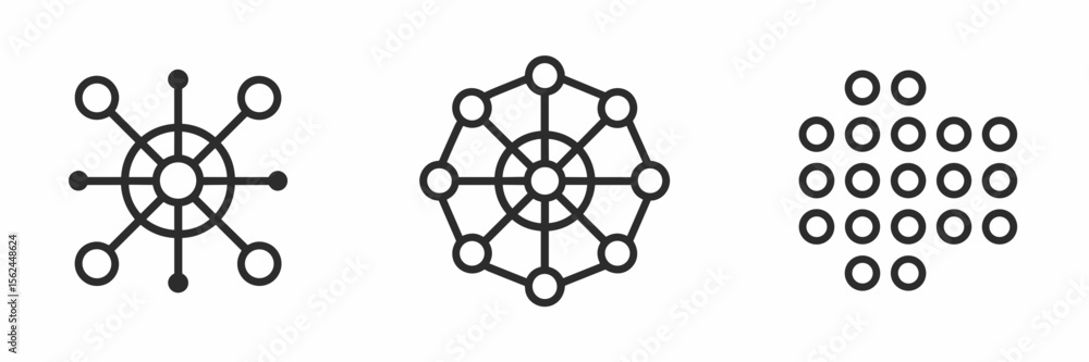 Poster minimalist icon set of dots, points, and clusters in grayscale