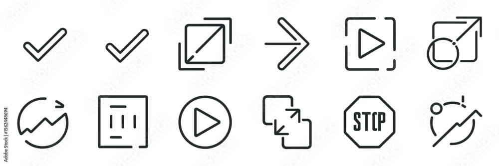 Poster straight line ui icons including checkmarks, arrows, and line graph