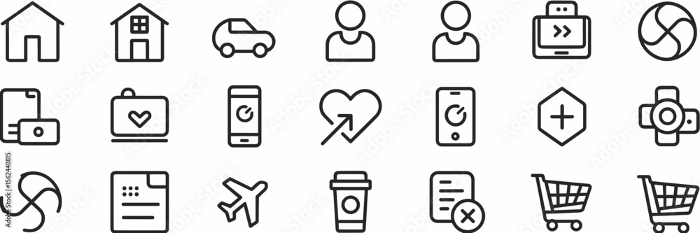 Poster clean linear icons set of household and tech items in minimalist design
