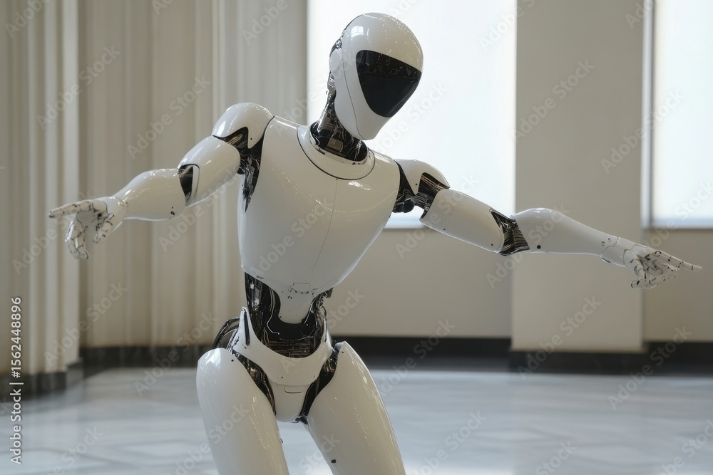 Poster artificial intelligence performs a routine dance in an elegant indoor space, artificial intelligence