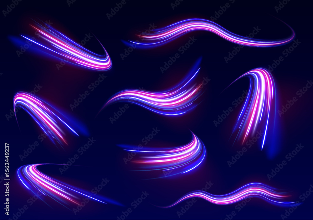 Poster neon color glowing lines background, high-speed light trails effect. big data traffic visualization,