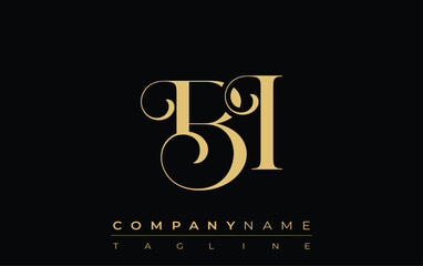 BI Abstract Creative Jewelry Logo. A stylish logo featuring golden monogram initials in an elegant and modern typography, perfect for branding