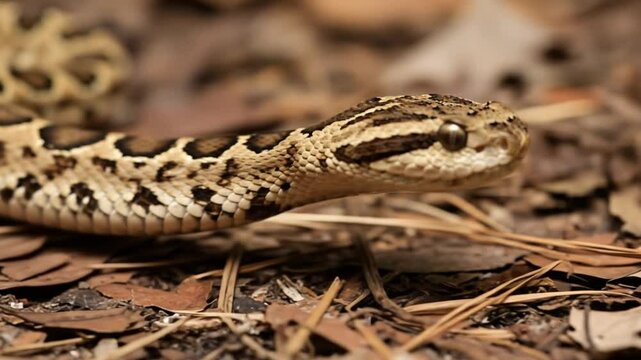 Puff adder snake close up portrait with tongue out wildlife reptile viper nature animal africa venomous video 4k