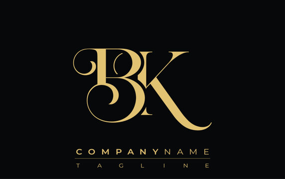 BK Abstract Creative Jewelry Logo. A stylish logo featuring golden monogram initials in an elegant and modern typography, perfect for branding