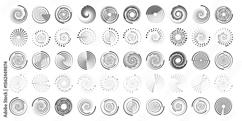 Poster circle dotted speed lines. abstract round halftone circle frames, rotating dotted circle shapes. big