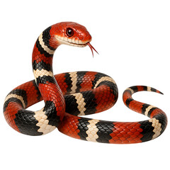 Fototapeta premium Isolated snake image, multicolored black, red and white, close-up, transparent background