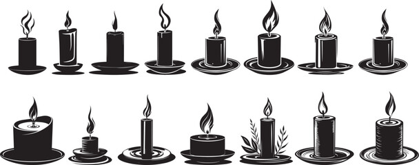 Vector Illustration of Burning Wax Candle Icons Set