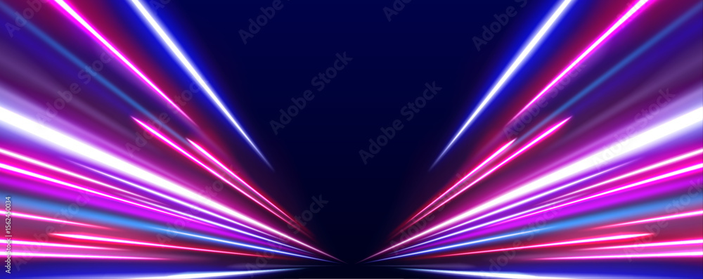 Poster vector speed of light in space on dark background. abstract background in blue, yellow and orange ne