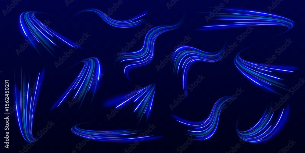 Poster vector speed of light in space on dark background. abstract background in blue, yellow and orange ne