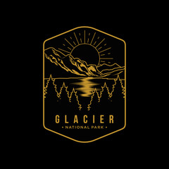 Line art Glacier Mountains National Park emblem patch logo illustration