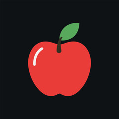 Red Apple Vector Illustration Flat Fruit Icon with Leaf on Dark Background