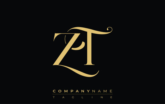 ZT Abstract Creative Jewelry Logo. A stylish logo featuring golden monogram initials in an elegant and modern typography, perfect for branding