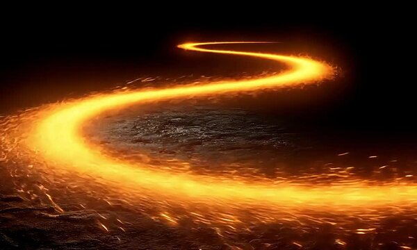 Fiery S-Shaped Trail Across a Dark Surface