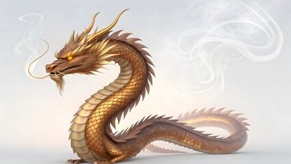 Fototapeta premium Stylized Elegant Eastern Dragon Illustration with Golden Scales and Smoke – 3D Render