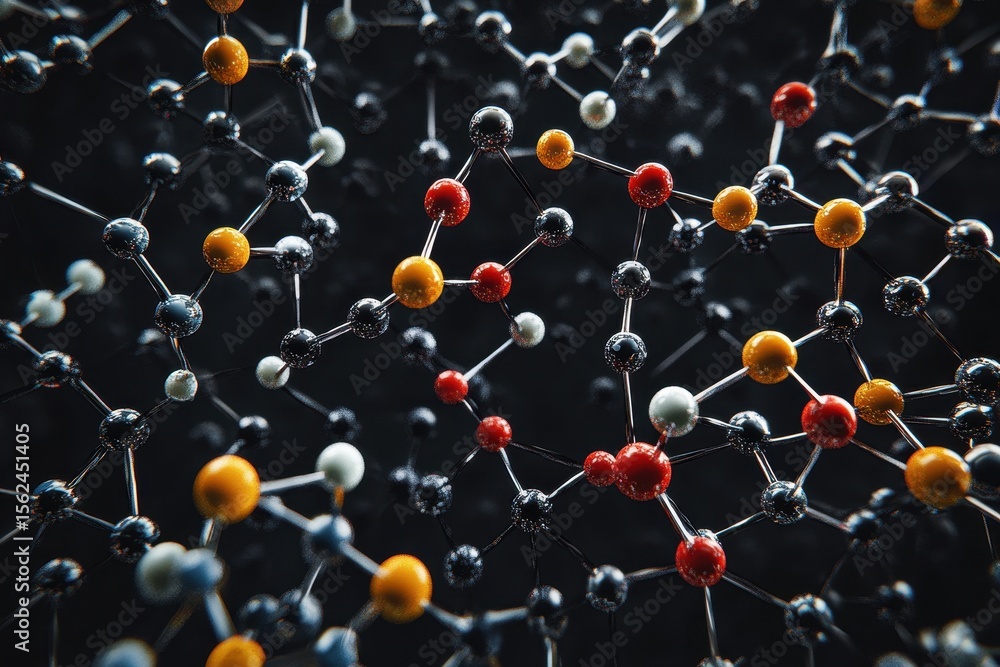 Poster exploration of data processing with molecular structures on a black background showcasing scientific