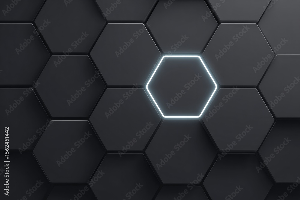 Poster minimalist black-to-grey gradient background with subtle hex grid overlay