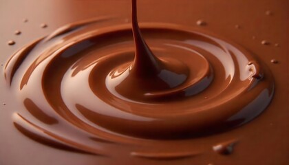 melted chocolate swirl. Chocolate flow, splashing. Rich, sweet, tasty, fluid texture. Food background, dark brown color. Delicious dessert, chocolate sauce, liquid, dessert, created with generative ai