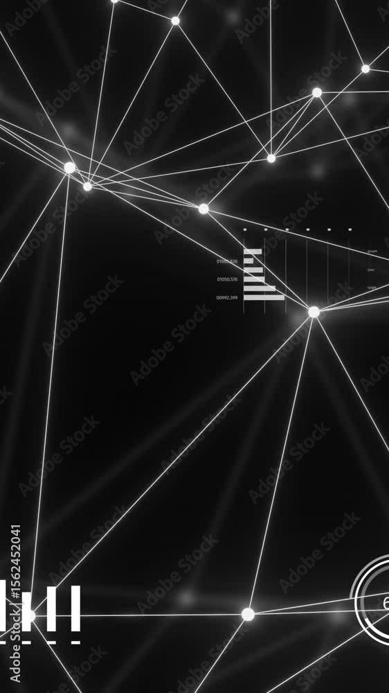 Poster animation of network of connections with glowing nodes over black background